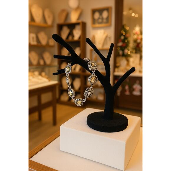 Brighton Heiress Crystal Link Bracelet 2-Tone Swarovski Crystal Reversible Heart - Picture 1 of 6